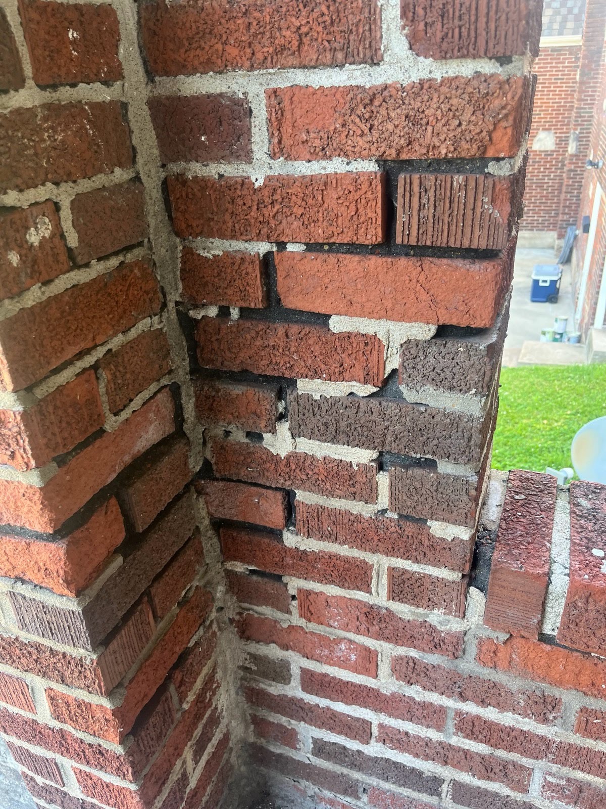 Chimney mortar repair in progress